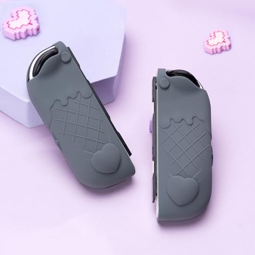 Kuitmor Silicone Protective Shell Compatible with Joy con of Switch 2017/OLED, Soft Silicone Cover Case, Anti-Scratch Protective Case for Switch 1/OLED Controllers (Black Kuromi)