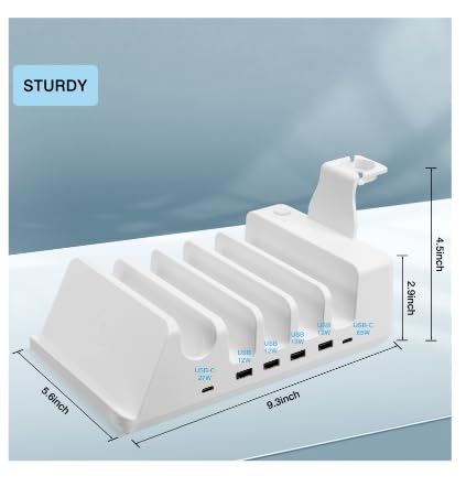 150W 6-Port Charging Station for Home with Fast Wireless Charging for Mobile & Wireless Charging Seats for 2 Airpods (Buds). 65W PD USB-C Port provided for laptops