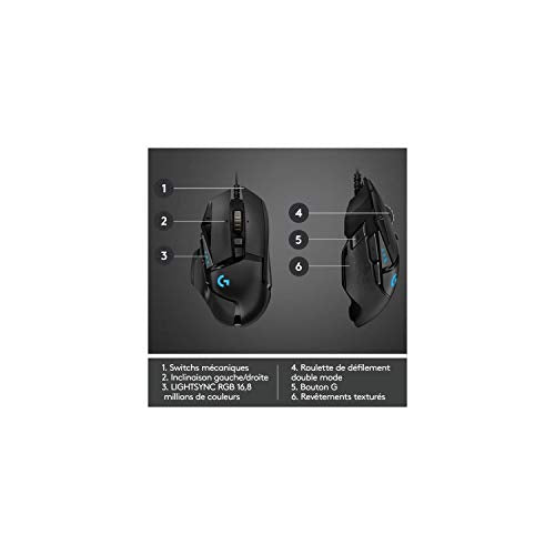Logitech G502 Hero High Performance Wired Gaming Mouse, 25K Sensor, 25,600 DPI, RGB, Adjustable Weights, 11 Programmable Buttons, On-Board Memory, PC/Mac - Black