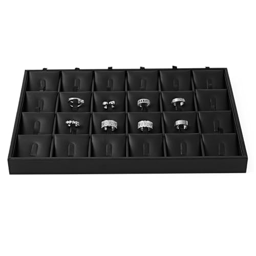 Oirlv Leather Ring Display Tray Black | Cushioned Holders Protect Rings, Perfect for Collection Display - style: P01707