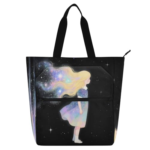 Waterproof Piano Bag for Lessons Vivid Bird Foliage Music Tote with Zipper Pockets for Sheet Music & Books - color: Cartoon Character With Galaxy Hair Dark