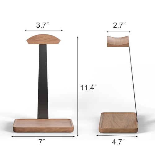 Wooden Headphone Stand, Solid Wood Desktop Organizer | Headset Holder for desk with Storage Base for AirPods Max, Sony, Bose, Razer, Sennheiser, Gaming Equipment and Accessories