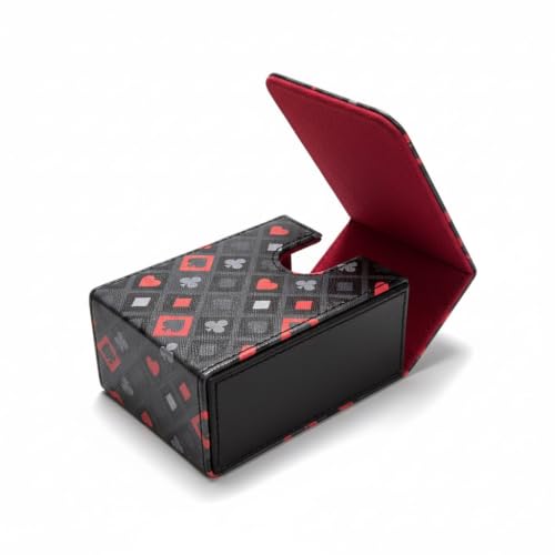 Double Decker Leather Poker Card Case - Holds Two Sets of Poker Size Cards - Premium Dual-Deck Holder with Stylish Design and Secure Closure (Royal Suits) - color: Royal Suits