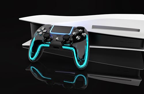 BETMI Wireless Controller for PS5, Pro/Slim/MAC/Steam Deck/PC, Hall Effect Joystick, Dual Vibration/Macro/Turbo, 3.5mm Jack, 6-Axis, Mute Key, LED Gamepad with Speaker (4 Lighting Effects, 9 Light Colors) - color: Transparent Black