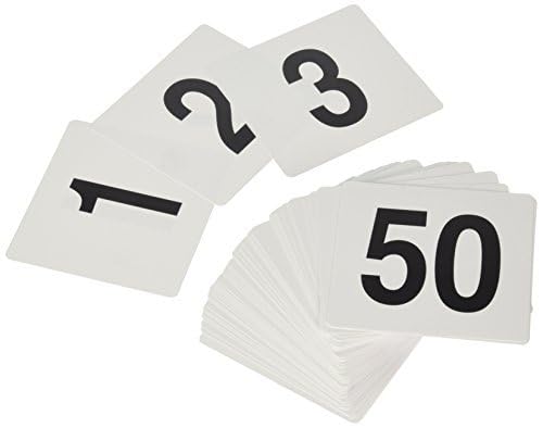 New Star Foodservice 23176 1 to 50-Double Side Plastic Table Numbers, 4 by 4 Black on, White (Pack of 2) - size: 4 x 4 inches (Pack of 2), style: White (1-50)