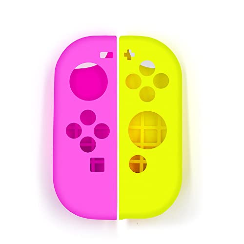 Soft Silicone Case Anti-Slip Shell Cover Replacement for Nintendo Switch Joycon Cover (Rose Red + Yellow) - color: Rose Red + Yellow