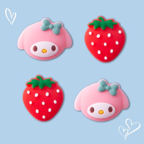 PERFECTSIGHT Cute Thumb Grip Caps for Switch 2 2025, PlayStation 4/5, PS5, PS4, Xbox Series X/S, Xbox One, Switch Pro Controller, 4PCS Kawaii Soft Rubber Analog Thumbsticks Joystick Cover, Strawberry - color: Strawberry