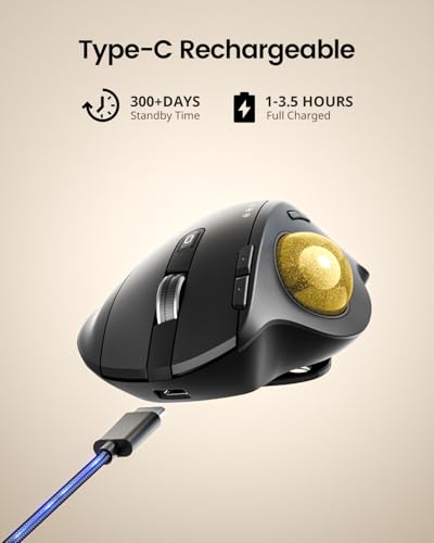 ProtoArc EM01 NL Wireless Trackball Mouse, Rechargeable Thumb Control, Gold | 0/20° Adjustable Angle to Reduce Fatigue, Triple-Device Bluetooth & 2.4G USB-A for Office Use, Silent Click, Easy to Clean - color: Gold Ball