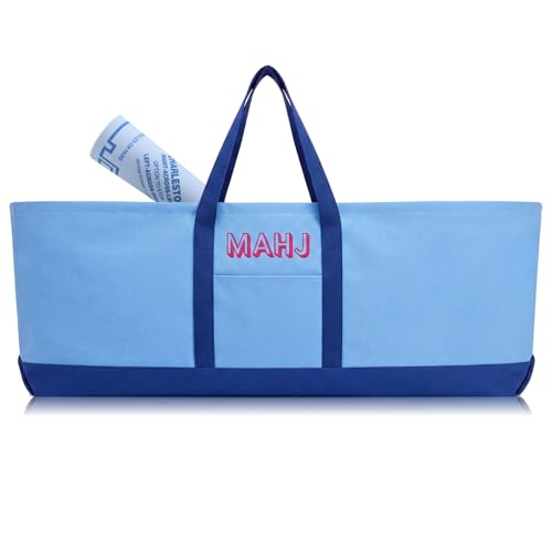Mahjong Bag for Tiles and Racks Empty American Mahjong Tiles Carrying Tote 31.5 x 12 x 4 Inches Canvas Tile Games Accessories Gifts for Card Pushers Rack Mat Carrying, Case Only(Dark Blue) - color: Dark Blue