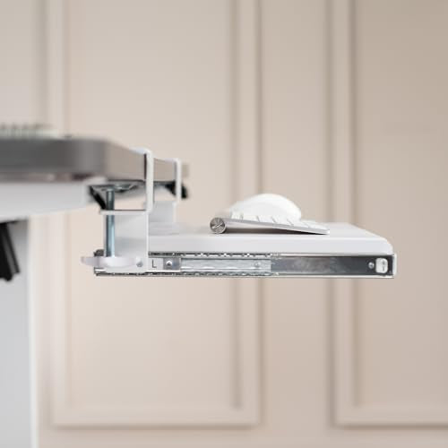 VIVO Small Keyboard Tray, Under Desk Pull Out with Extra Sturdy C Clamp Mount System, 20 (26 Including Clamps) x 11 inch Slide-Out Computer Platform Drawer, White, MOUNT-KB05ES-W | Keyboard Tray for Typing, Slide Out Platform, Extra Sturdy C-Clamp Mount S