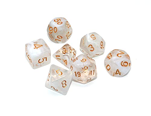 DND Dice Set 7Pcs Transparent Mix White Cloud Dice for Dungeon and Dragons D&D RPG Role Playing Games Polyhedral Dice - color: Transparent Mixed White Cloud