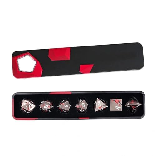 UDIXI Metal DND Dice Set Nickel, 7PCS Metal Polyhedral Dice Set for D&D RPG | Red Flower, Metal Case Packaging, Heavy Metal Dice, D&D Gift, for Dungeons and Dragons Role Playing Games Tabletop Games - color: Flower/Nicklewhite