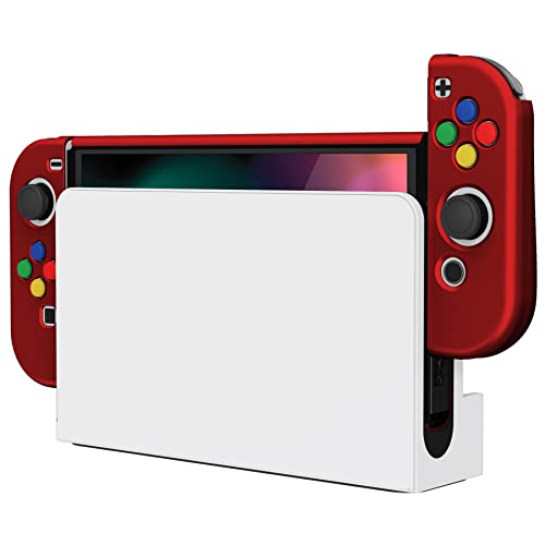 PlayVital AlterGrips Protective Slim Case for Nintendo Switch OLED, Ergonomic Grip Cover for Joycon, Dockable Hard Shell for Switch OLED w/Thumb Grip Caps & Button Caps - color: Scarlet Red