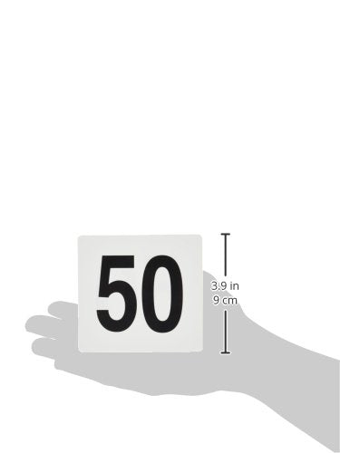 New Star Foodservice 23176 Plastic Table Numbers 1 to 50 Double Side, 4 by 4 Inch, Black on White - size: 4 x 4 inches, style: White (1-50)