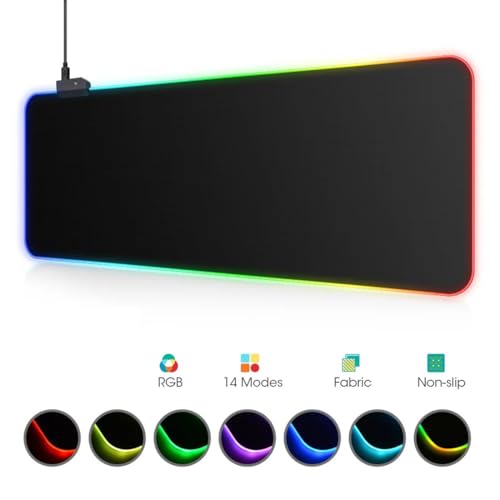 Keyboard Pad Gaming Mouse Pad RGB LED Light 31.5" x 11.8" E-Sports Gamer Mouse Pad Computer Backlit Mat Extended Thickened Non Slip for PC Laptop Desktop Mac Game Typing