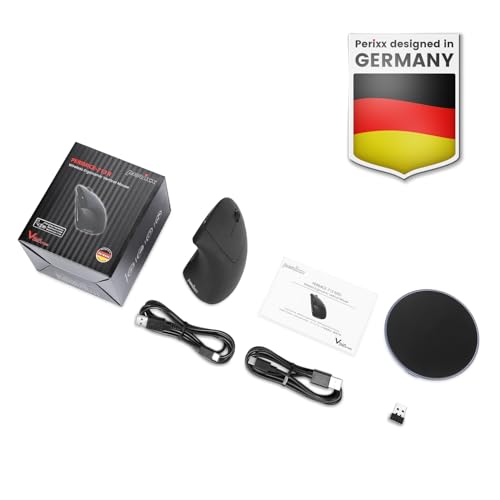 Perixx PERIMICE-713RX Wireless Rechargeable Vertical Mouse - Duo Wired and Wireless Charging Feature - Charging Pad Included - 6 Buttons Design - Black - Right-Handed Design - style: Wireless Rechargeable with Charging Pad