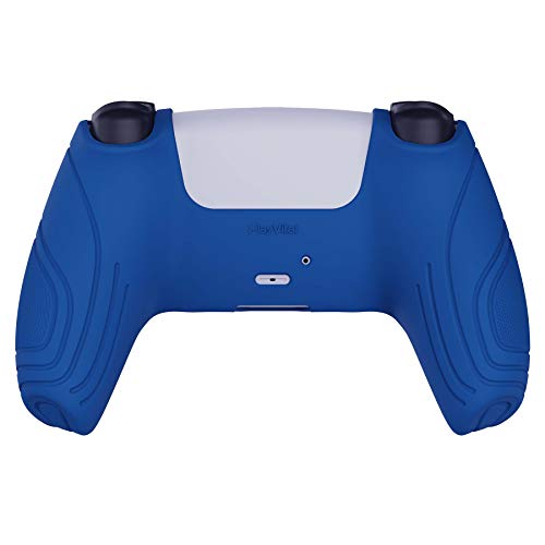 eXtremeRate PlayVital Samurai Edition Blue Anti-Slip Controller Silicone Skin for ps5, Ergonomic Soft Rubber Protective Case for ps5 Controller with Black Thumb Stick Caps - color: Blue