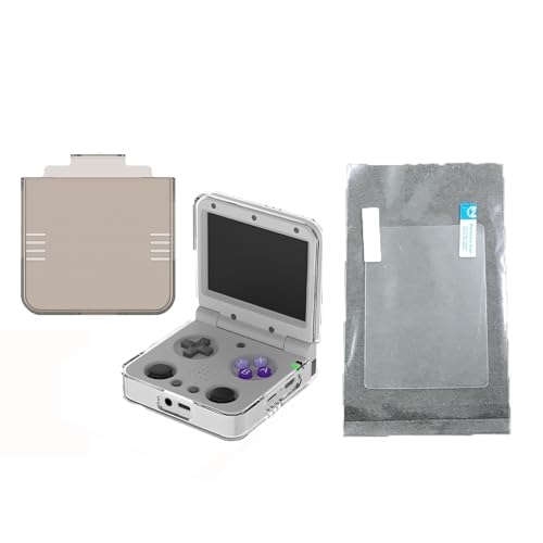 Protective set with Screen Protector Film and Protective Case for Miyoo Flip v1/v2 Handheld Game Console - High-Definition, Scratch-Resistant Pet And Tempered Glass Film (Gen 1 film grey case) - color: Gen 1 film grey case