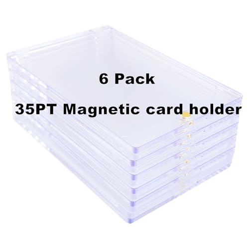 6 Pack Magnetic Card Holder 35pt One Touch Hard Acrylic Trading Protector Cases for Baseball Basketball Sports Collectible Game - color: 35pt