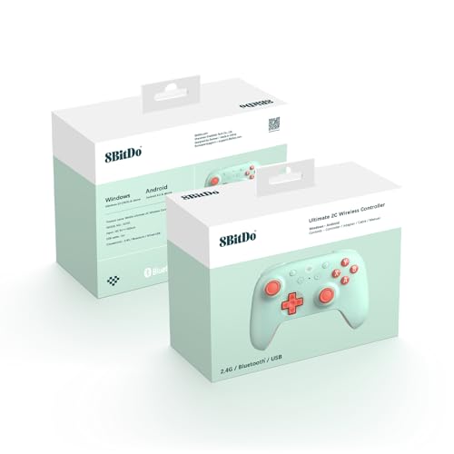 AKNES 8Bitdo Ultimate 2C Wireless 2.4G Controller for Windows PC and Android, Gamepad with Hall Effect Joysticks and Hall Triggers, 1000Hz Polling Rate, Remappable L4/R4 Bumpers - Mint | Gamepad with Hall Effect Joysticks and Hall Triggers, 1000Hz Polling