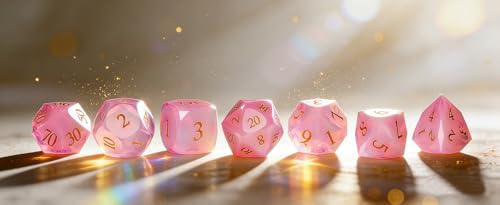 Pink Opal Diamond Cut Dice Set | 7 Piece for D&D, RPG & Tabletop Games | Durable with Premium Gift Box - color: Zs-f