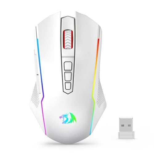 Redragon Wireless Gaming Mouse, Tri-Mode 2.4G/USB-C/Bluetooth Mouse Gaming, 12000 DPI, RGB Backlit, Fully Programmable, Rechargeable Wireless Computer Mouse for Laptop PC Mac, White - color: White, style: Bluetooth/ 2.4G/ Wired