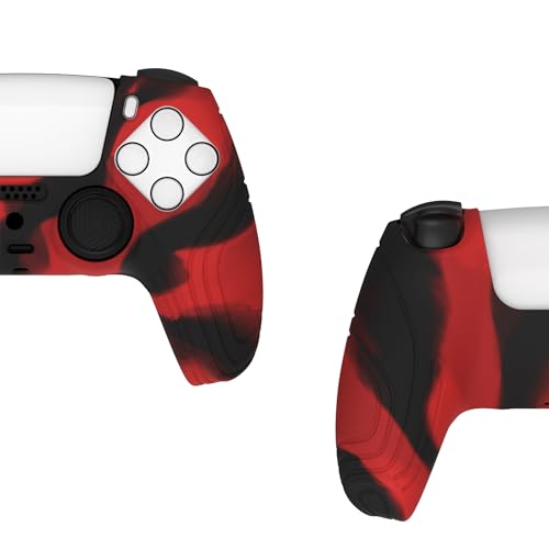 eXtremeRate PlayVital Samurai Edition Anti-Slip Controller Silicone Skin for ps5, Ergonomic Rubber Protective Case for ps5 Controller with Thumb Stick Caps - Red & Black - color: Red & Black