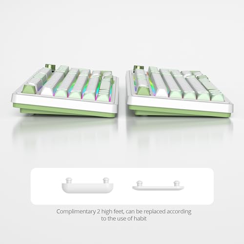 Fogruaden 96% Green Quiet Silent Wireless Gaming Keyboard with Number Pad & Knob, Mechanical Feel, Spill-Resistant, Multimedia Keys, Wired/BT/2.4G, USB Rechargeable Membrane Keyboard for Win/Mac - color: WhiteGreen