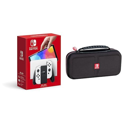 Nintendo Switch OLED Model w/White Joy-Con + Game Traveler Deluxe Travel Case Bundle - Black