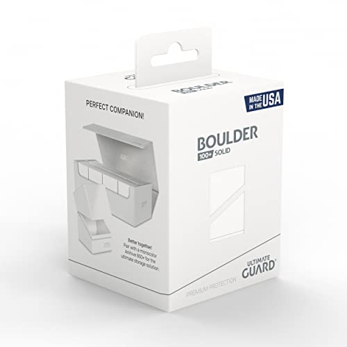 Ultimate Guard Boulder Solid 100+, Deck Case for 100 Double-Sleeved TCG Cards, White, Secure & Durable Storage for Trading Card Games, No Transparency - color: White
