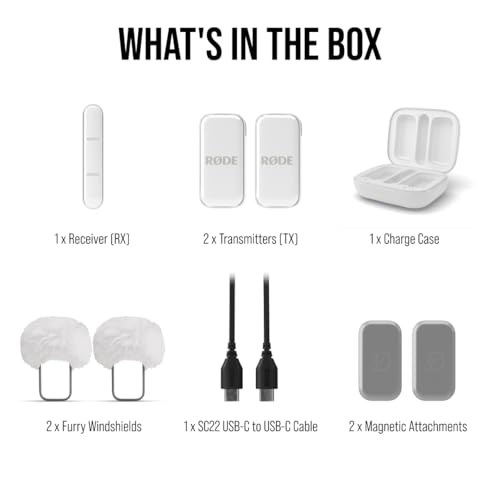 RØDE Wireless Micro - Wireless Microphone for Lightning iPhone (X Through 14) - Two Mics with Charge Case for Smartphone Content Creation, White - NOT for iPhone 15/16 or USB-C | Lightning Receiver for Iphone, 2 Clip-on Transmitters, Up to 21 Hr Battery,