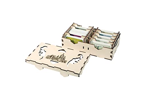 The Broken Token Game Organizer Compatible with The Castles of Burgundy - Wooden Game Organizing Box with Multiple Trays