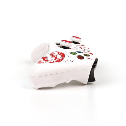 Skull Controller Skin Cover Compatible with Xbox one Controller, RALAN Protector Case, Customised Thumb Grips Caps - color: skull White Red