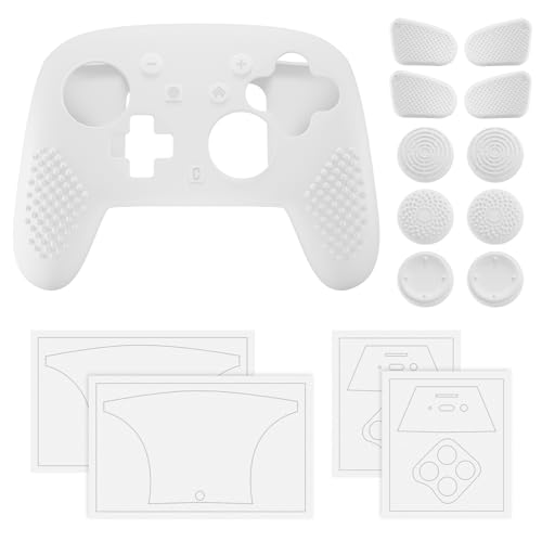 PlayVital Silicone Cover Skin for Nintendo Switch 2 Pro Controller – 3D Studded Edition Anti-Slip Grip Protector Case for Switch 2 Pro with Back Button Cap, Thumb Grips & Sticker - White - color: White