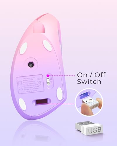 Lekvey Ergonomic Mouse, Vertical Wireless Mouse Rechargeable 2.4 GHz Optical Carpal Tunnel Mouse : 800/1200/1600 DPI, 6 Buttons, for Laptop, PC, Mac, Computer, Desktop, Notebook etc, Pink to Purple - color: Pink to Purple