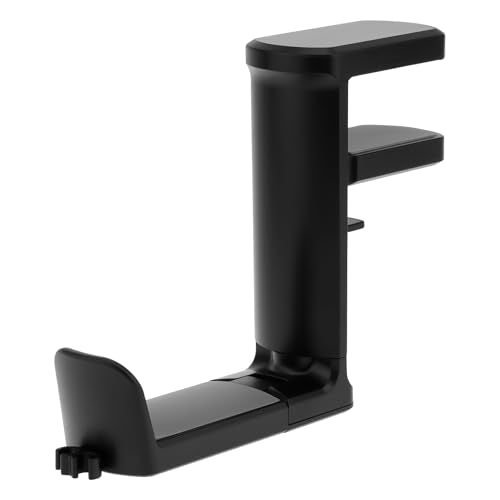 2pcs Under Desk Headphone Hanger Holder Utility Hook 360° Rotating Adjustable Clamp-on Earphone Hook Holder Mount Cable Clip Organizer Fit for PC Gaming Office Headset Hanger Gift (Black) - color: Black