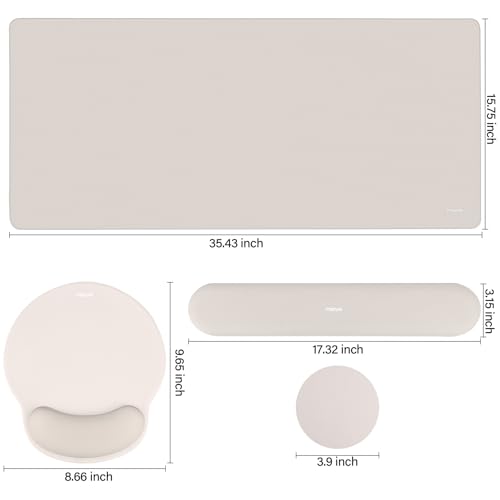 MOSISO Wrist Rest for Mouse Pad Set, Large Gaming Deskpad, Stone Gray | Circle Curved Mousepad&Keyboard Wrist Rest&Coaster, Ergonomic Non-Slip Mousepad&Easy Typing Pad with Silicone Lining - color: Stone Gray