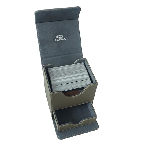 AEGIS GUARDIAN Commander Deck Box with Dice Tray for MTG Cards, Hold 150+ Sleeved Cards fit TCG CCG, PU Leather Card deck box Strong Magnet Deck Game Case, Sandy Brown - color: 8-2