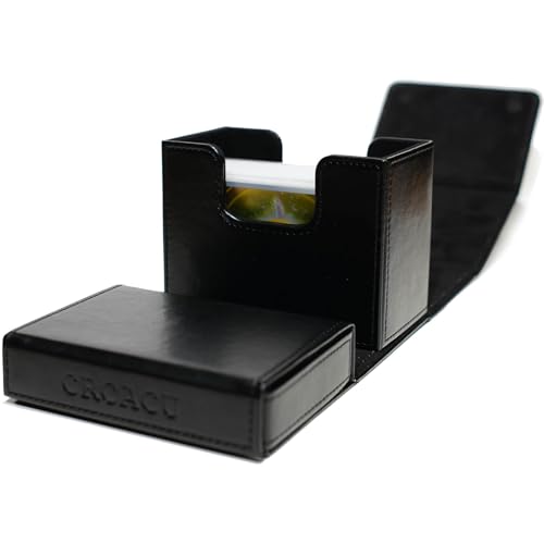 Card Deck Box for Trading Cards Battle Fits 60+ Double-Sleeved Cards anti-loss design for Dice tray and Accessories (black) - color: black