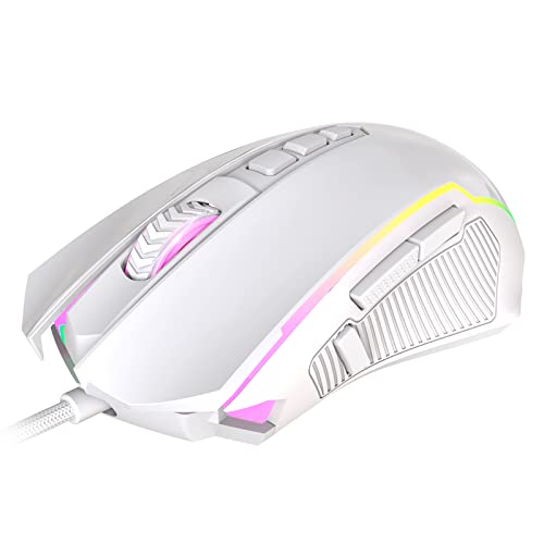 Redragon Gaming Mouse, Wired White Mouse with RGB Backlit, 8000 DPI Adjustable, PC Gaming Mice with 9 Programmable Macro Buttons & Fire Button, PC Gaming Mouse for Windows/Mac, White - color: white