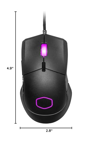 Cooler Master MM310 Wire Gaming Mouse Black, Adjustable 12,000 DPI, Palm|Claw Grip, PixArt Optical Sensor, Ultraweave Cable, PTFE Feet, RGB Lighting ((MM-310-KKOL1) | Pixart 3327 Sensor Up to 12, 50g Lightweight, Ultraweave Type-C Cable, Ptfe Feet, Palm a