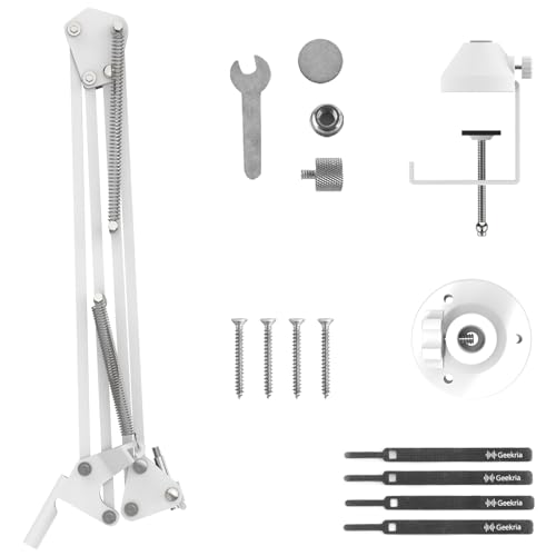 GEEKRIA for Creators Microphone Arm Compatible with Razer Seiren V3 Chroma, V3 Mini, X Mic Boom Arm with Tabletop Flange Mount, Suspension Stand, Desk Mount Holder (White)