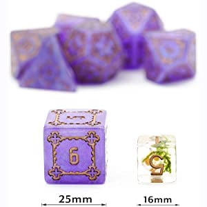 cusdie 7 Pcs 25mm Giant DND Dice with Dragon Eye Dice Bag, Polyhedral Dice Set, D&D Dice for Pathfinder RPG (Purple) - color: Purple