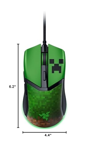 Razer Cobra Wired Gaming Mouse, 58g Lightweight, Minecraft Edition | Gen-3 Optical Switches, Chroma RGB Lighting Underglow, 8500 DPI Optical Sensor, 100% PTFE Mouse Feet, Speedflex Cable - color: Minecraft Edition