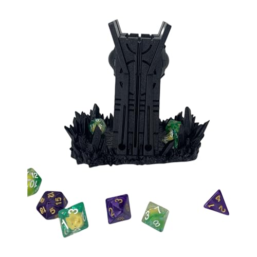 Retro Planet Dice Tower DND Dice Rolling Tower Dice Tower Dungeons and Dragons Dice Jail D&D Accessories (Random 7PCS D20 Dice Set Included) Black - color: Black