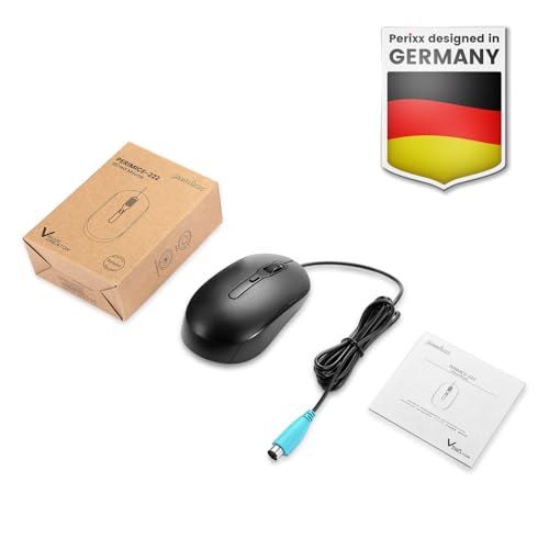 Perixx PERIMICE-222PB Wired PS/2 Optical Mouse - Long 5.9 Ft Cable - Optical 1200/1600/2000 DPI Design - Black - style: PS/2