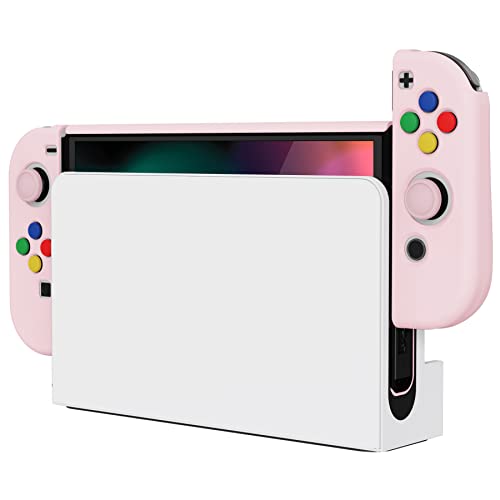 PlayVital AlterGrips Protective Slim Case for Nintendo Switch OLED, Ergonomic Grip Cover for Joycon, Dockable Hard Shell for Switch OLED w/Thumb Grip Caps & Button Caps - color: Peach Blossom Pink