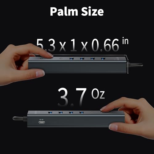 6Ft 7-Port USB Hub 3.0 for Desktop, 4 USB-A & 3 USB-C Ports Aluminium 5Gbps USB Extender Hub, USB Splitter, USB Hub Long Cable for Desktop, PC, Flash Drive, Mobile HDD SSD, Windows/XPS - size: 6Ft