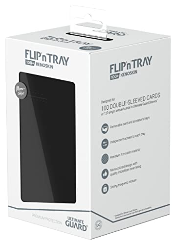 Ultimate Guard Flip'n'Tray 100+, Deck Case for 100 Double-Sleeved TCG Cards + Dice Tray, Black, Independent Magnetic Closure & Microfiber Inner Lining - color: Black, size: 100+