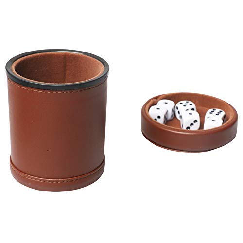 PU Leather Dice Cup Set with Lid Dark Brown Felt Lining Quiet Shaker Cup Includes 6 Dot Dice for Liars Dice Farkle Yahtzee Board Games, 1 Pack - color: Darkbrown